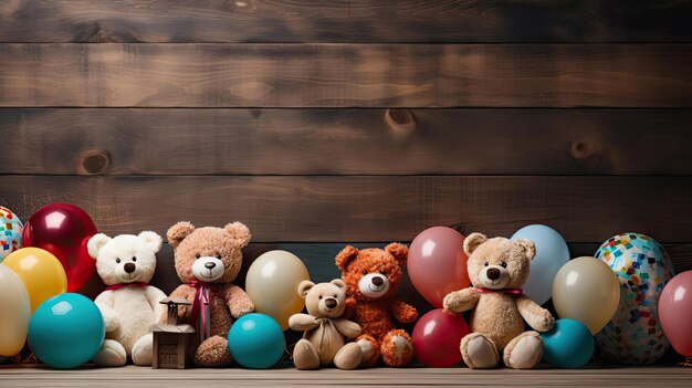 Vorderansicht von Kindern39er Tag Hintergrund mit Ballon- und Puppenornamenten