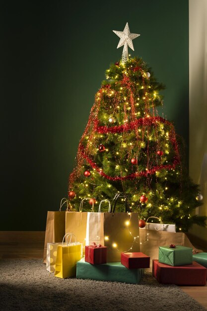 Vorderansicht Weihnachtsbaumgeschenke Hohe Qualität und Auflösung wunderschönes Foto-Konzept