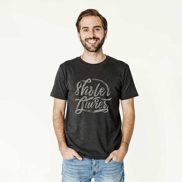 Vordermodell mit schwarzem T-Shirt