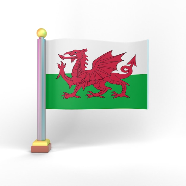 Vorderseite der Wales-Flagge im weißen Hintergrund