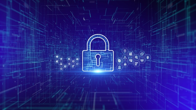 Vorhängeschloss-Symbol Cybersicherheit Schutz des digitalen Big Data-Netzwerks