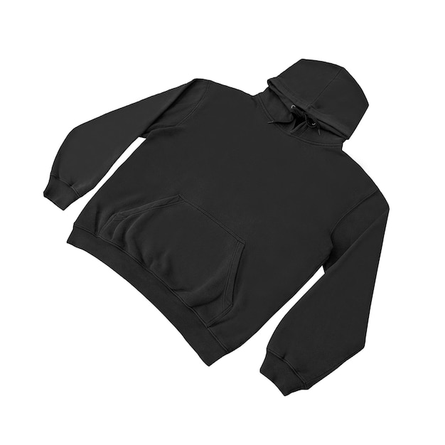 Vorlage leere flache schwarze Hoodie Hoodie-Sweatshirt mit langen Ärmeln Flatlay-Mockup für Design und Druck Hoody vorne und hinten oben