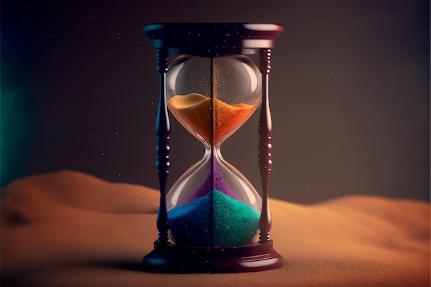Vorlagensandglas auf transparentem Hintergrund Zeitvertreib in einem Countdown bis zu einer Frist auf dunklem Hintergrund mit Kopierbereich