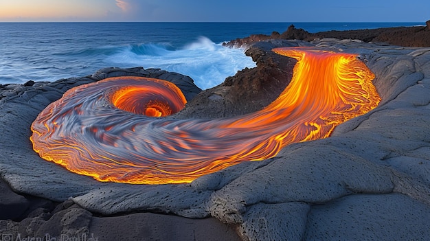 Vórtice elementar dinâmico hipnotizando lava giratória e energia eletrizante em iluminação de fogo