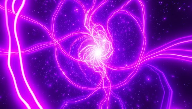 Vórtice de energía púrpura resplandeciente abstracto con un resplandor rosado en un fondo oscuro