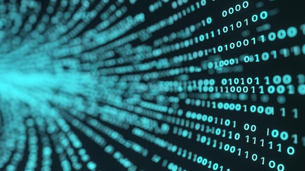 Vórtice de tecnología de código binario con letras de menta
