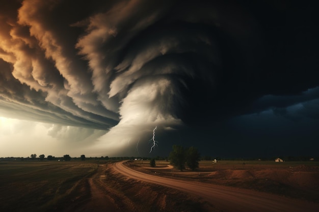 Vórtice de tornado destructivo despiadado Daño lluvia Generar Ai