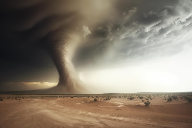 Vórtice de tornado severo en un paisaje dramático de pradera arenosa IA generativa