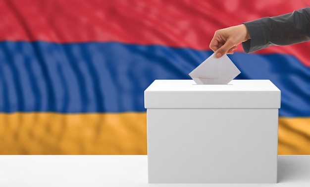 Votante en una ilustración 3d de fondo de bandera de Armenia