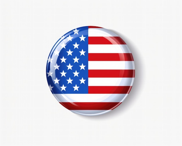 Foto voté una pegatina orgullosamente parada con la bandera estadounidense en el fondo imagen aislada de un rizado