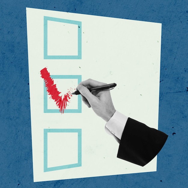 Voto Conceptos Arte Collaje Día de las elecciones Diseño creativo Fondo texturizado único