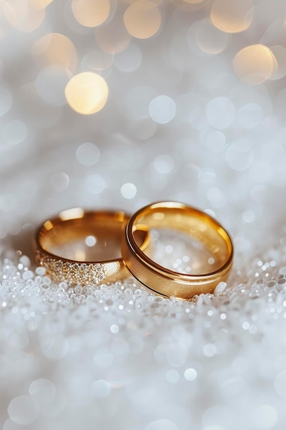 Votos de Ouro Um par de anéis de casamento de ouro Brilhando contra um fundo Bokeh Capturando a essência o