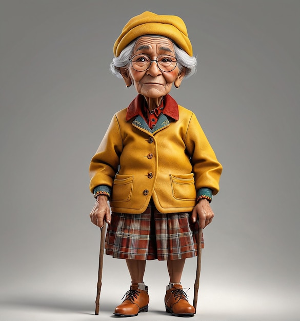 vovó dia velha avó mulher idosa um idoso em um casaco amarelo e saia a quadros standin