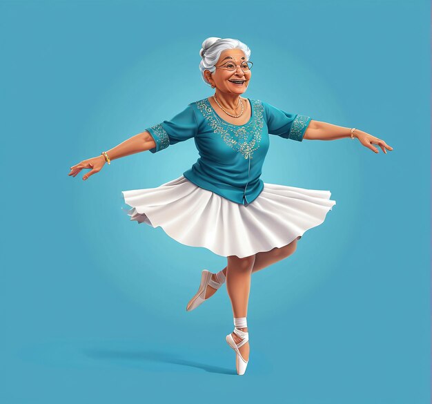 vovó dia velha avó mulher idosa uma mulher mais velha em uma camisa azul e saia branca dancin