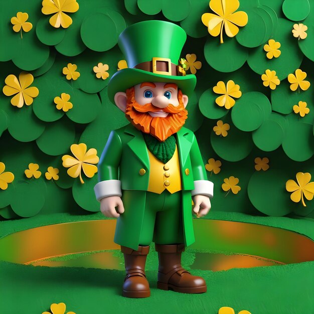 Voxel leprechaun 3d clipart em altura total em fundo branco St Patrick's Day estilo Minecraft