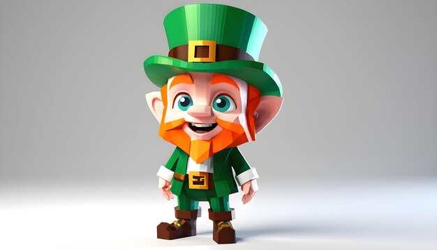 Voxel leprechaun clipart em altura completa em fundo branco St Patrick's Day estilo Minecraft