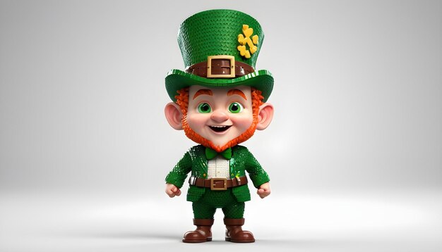 Voxel leprechaun clipart em altura completa em fundo branco St Patrick's Day estilo Minecraft