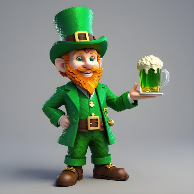 Voxel leprechaun clipart em altura completa em fundo branco St Patrick's Day estilo Minecraft