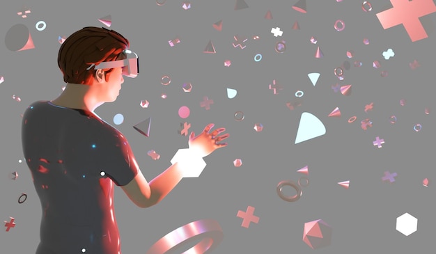 VR-Brille VR-Spiele Virtuelle Realität 3D-Illustrationen