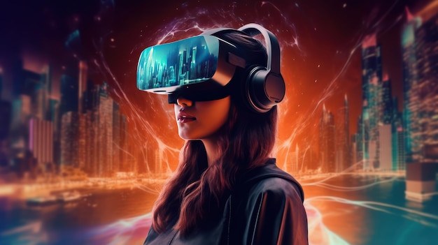 VR-Headset Doppelbelichtung Metaverse futuristische virtuelle Welt Zustand der Bewusstseinstechnologie