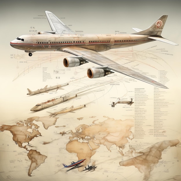 Foto el vuelo atemporal una vista de pájaro de la evolución de la historia de la aviación en un impresionante lápiz hdr de 32k