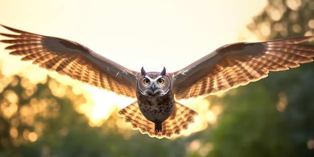 Foto el vuelo del búho se convierte en un espectáculo en el bosque.