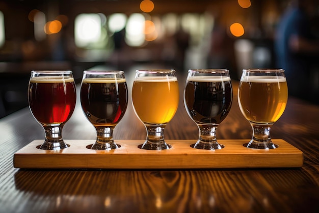 Foto vuelo de cerveza para degustar con notas