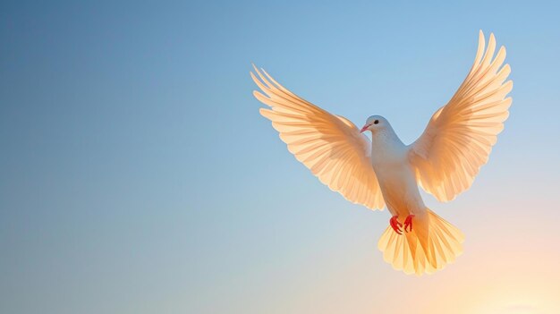 El vuelo de las palomas simboliza la paz contra el cielo.