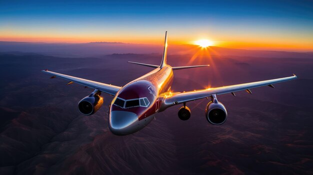 Vuelo de pasajeros en el cielo del crepúsculo