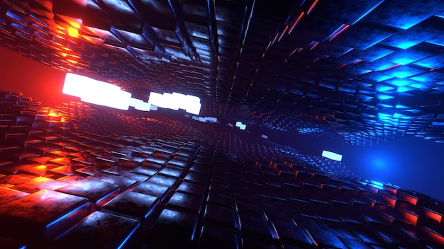 Vuelo de renderizado 3D en túnel de ciencia ficción abstracto Fondo de alta tecnología de gráficos de movimiento futurista