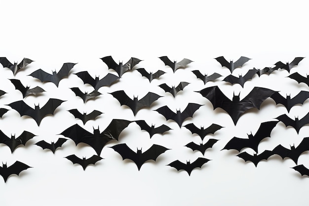 Foto vuelo de las sombras decoraciones de halloween con murciélagos de papel negro contra un fondo blanco ar 3