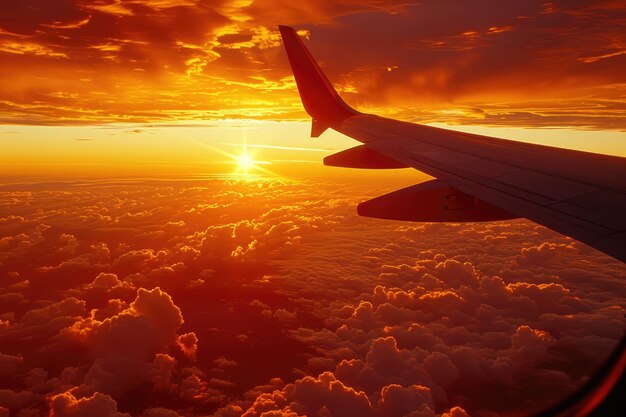 Foto vuelo de los sueños vista del atardecer desde arriba del ala