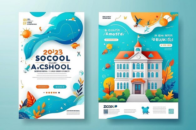 De vuelta a la escuela 2030 Banner de admisión escolar Diseño de plantillas de publicaciones en las redes sociales