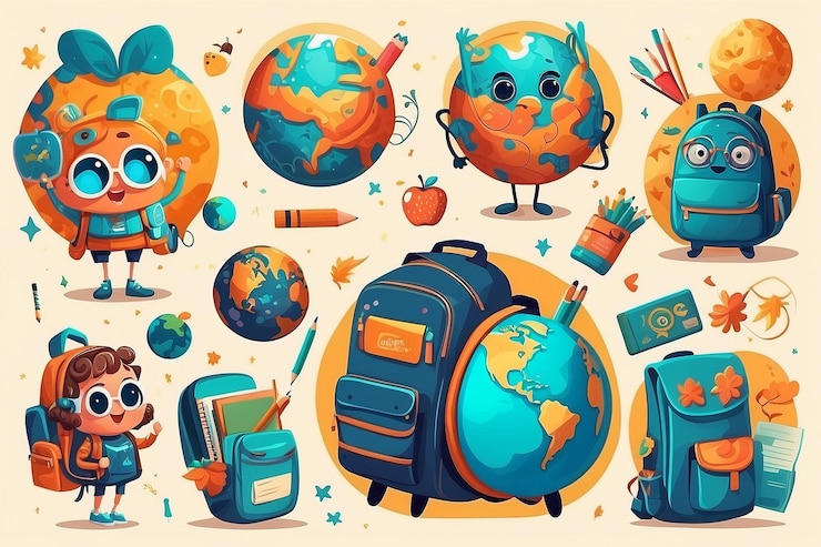 Foto de vuelta a la escuela carteles retro groovy concepción de la educación personajes bonitos funky