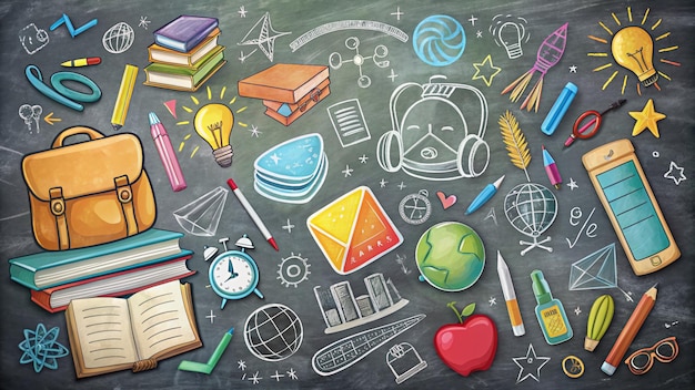 De vuelta a la escuela Dibujar a mano Ilustración de fondo