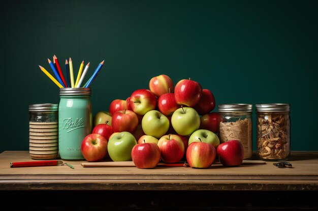 De vuelta a la escuela manzanas y libros