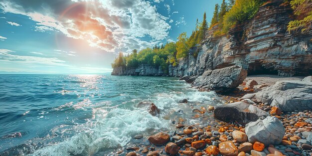 De vuelta a la naturaleza canadiense Rocky Shore en la costa del océano Generative Ai