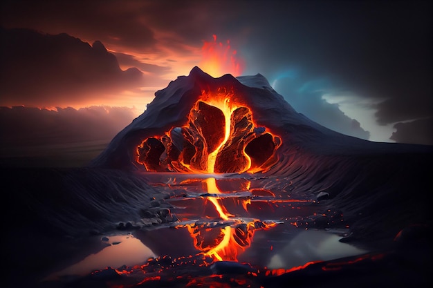 Vulcão com lava saindo dele generative ai