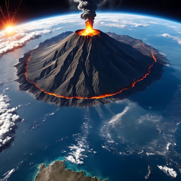 vulcão em erupção na superfície da terra