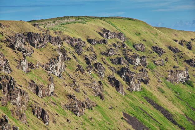 Vulcão rano kau em rapa nui, ilha de páscoa, chile