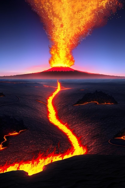 Vulkan Lava goldenes Magma fließen Naturlandschaft Tapete Hintergrund Illustrationselement