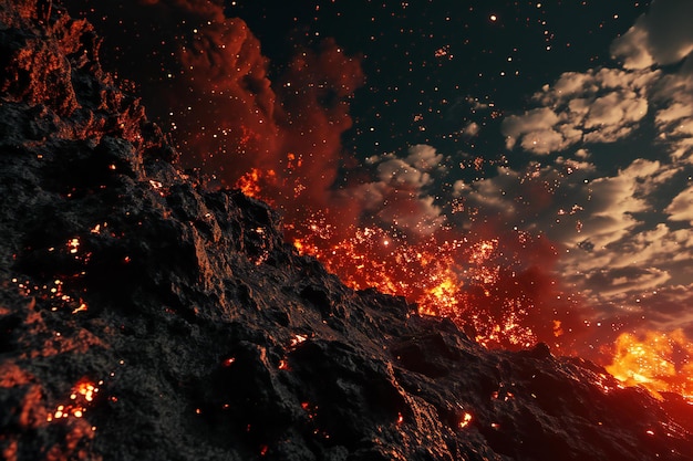 Foto vulkanausbruch am nachthimmel