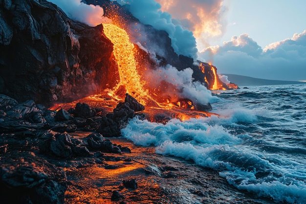 Foto vulkanausbruch auf der insel