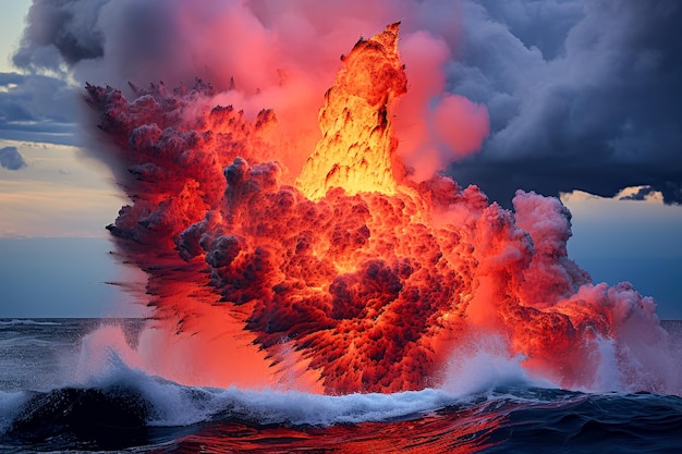 Vulkanausbruch bei Sonnenuntergang