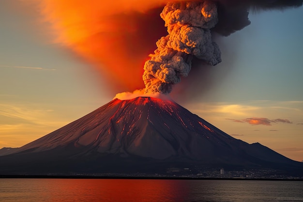 Vulkanausbruch Lava fließt aus dem Vulkankrater Generative KI