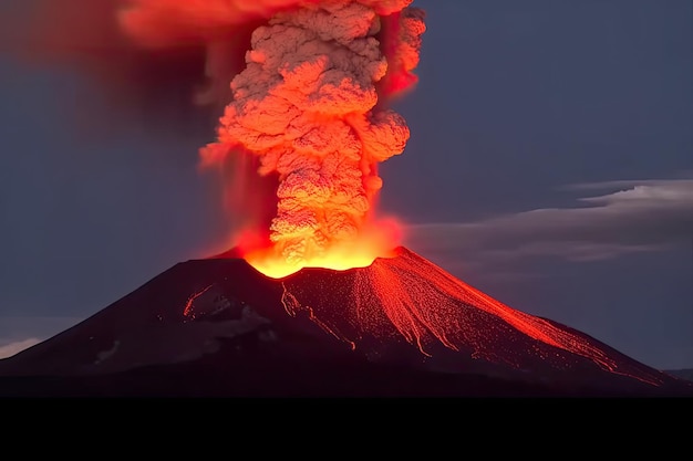 Vulkanausbruch Lava fließt aus dem Vulkankrater Generative KI