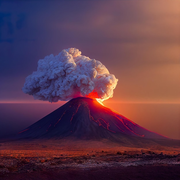 Vulkanausbruch und Lava Aktiver Vulkan digitale Kunst