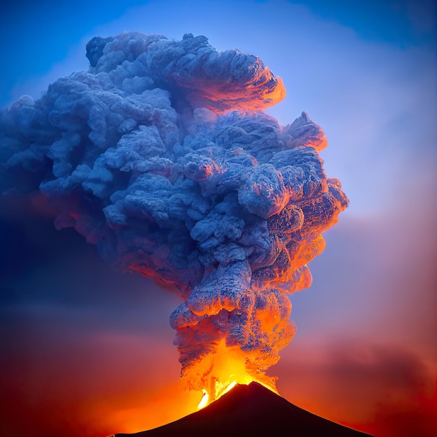 Vulkanausbruch und Lava Aktiver Vulkan digitale Kunst