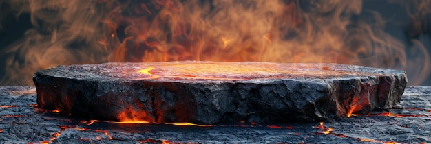 Vulkanische Lava-Podium-Anzeige auf der Rocky Mountain-Szene Generative KI