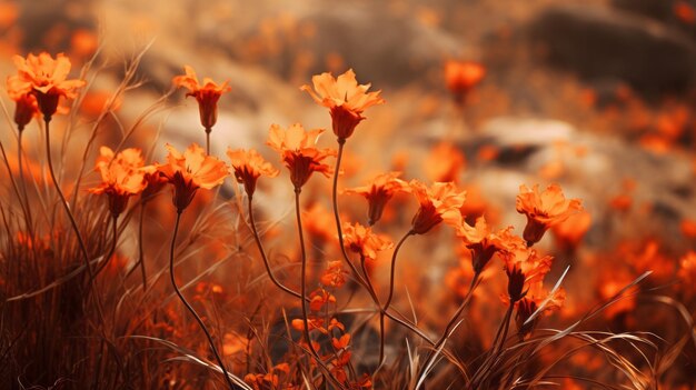 Vulkanwildblumen, die die Schönheit des Herbstes in orangefarbenen Farbtönen einfangen